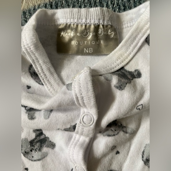 Rock-A-Bye Baby Boutique Infant Newborn White Bunny Cotton Pajamas Set - Picture 4 of 5